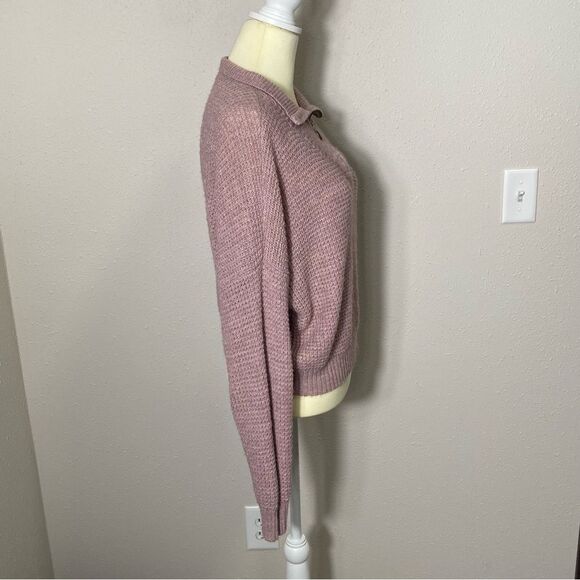 American Eagle Blush Pink Waflle Knit Wool Blend 1/4 Zip Sweater Women's Size L - Picture 5 of 16